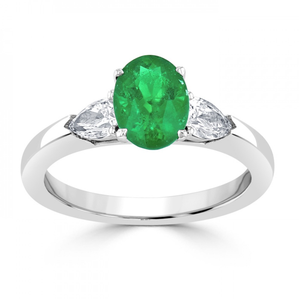 Каблучка зі Смарагдом 0,41 ct та Діамантами 0,22 ct у Білому Золоті 750 проби - фото