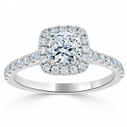 Кольцо для Помолвки с Центральным Бриллиантом «Кушон» 0,52 ct и россыпью 0,96 ct в Белом Золоте 750 пробы