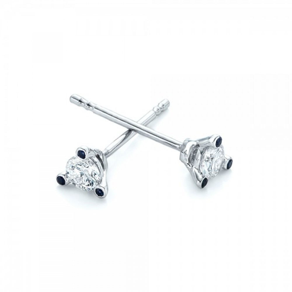 Серьги Пусеты с Бриллиантами 0,22 ct и Сапфирами 0,012 ct в Белом Золоте 750 пробы - фото