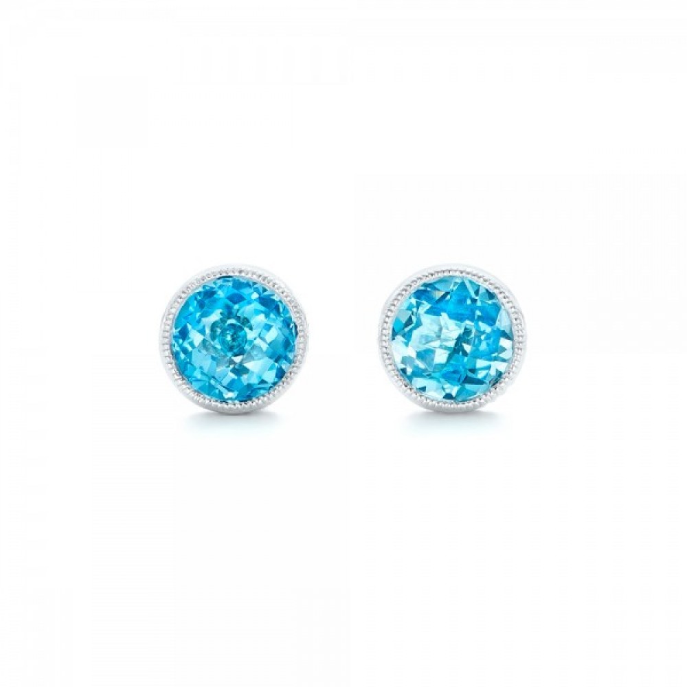 Сережки Пусети з Білого Золота 750 проби з Сапфірами 0,56 ct - фото