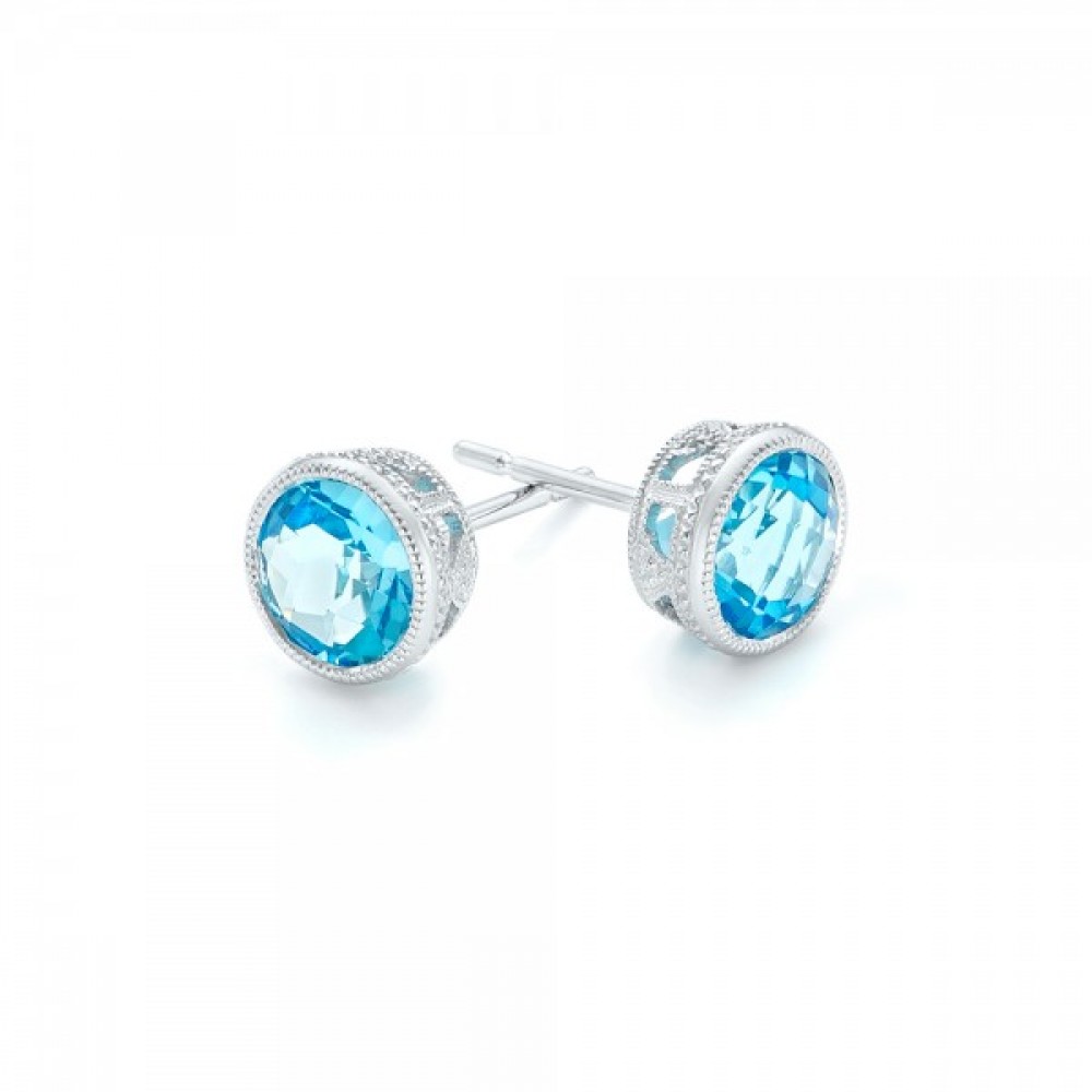Сережки Пусети з Білого Золота 750 проби з Сапфірами 0,56 ct - фото