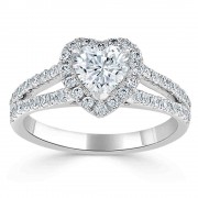 Кольцо для Помолвки с Центральным Бриллиантом «Сердце» 0,50 ct и россыпью 1,39 ct в Белом Золоте