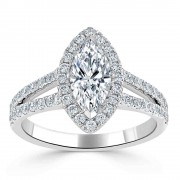 Кольцо для Помолвки с Центральным Бриллиантом «Маркиз» 0,55 ct и россыпью 1,32 ct в Белом Золоте