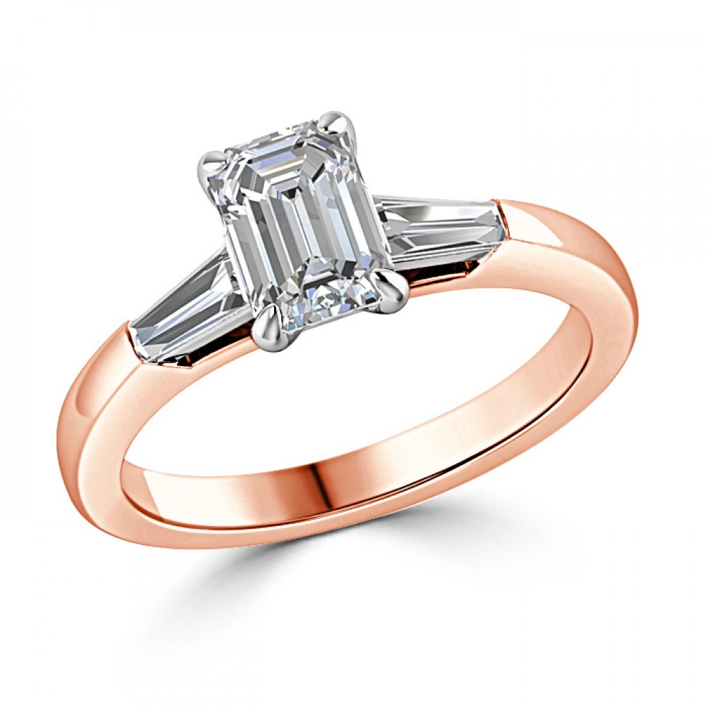 Кольцо с Центральным Бриллиантом 0,40 ct и боковыми Бриллиантами 0,32 ct в Красном Золоте 750 пробы - фото