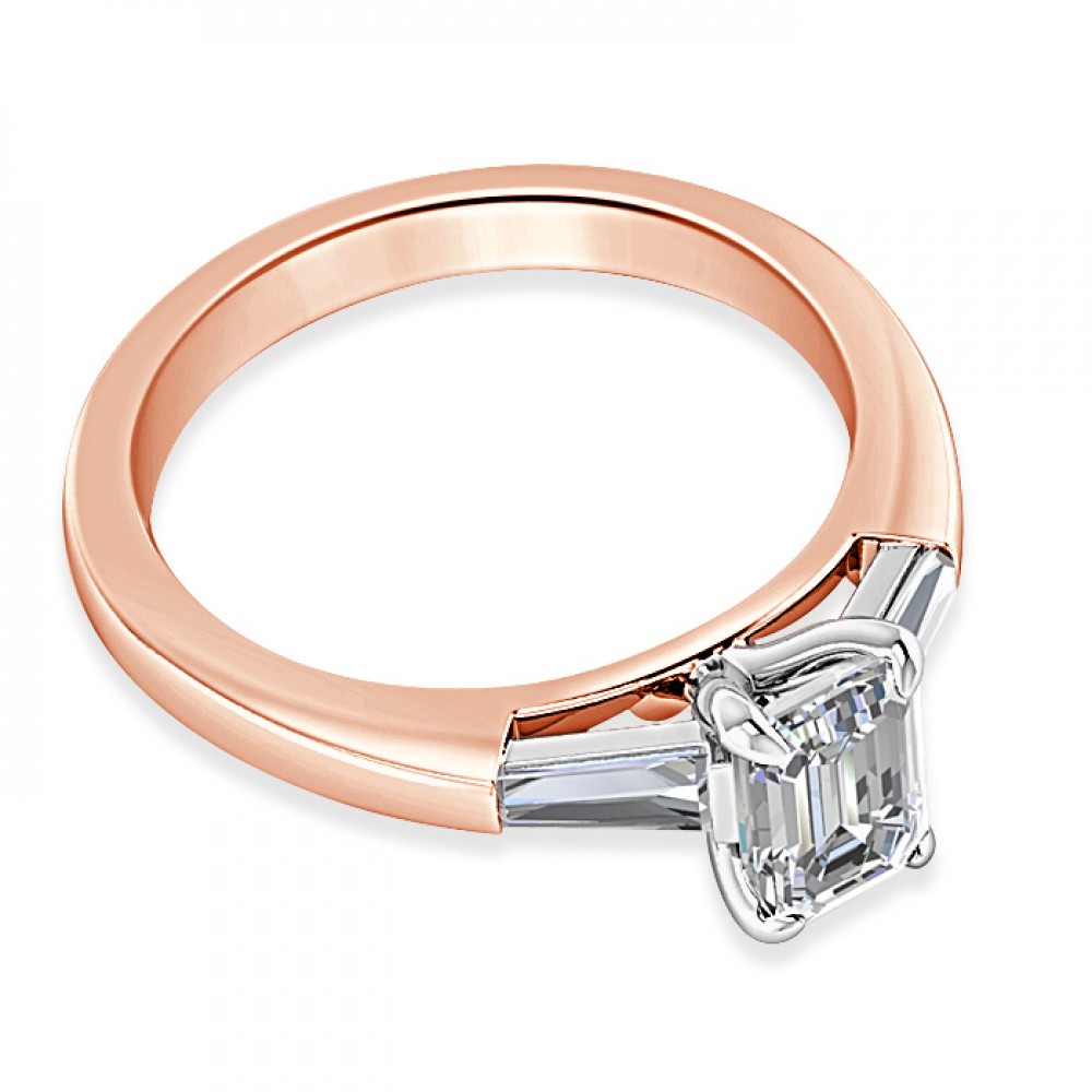 Кольцо с Центральным Бриллиантом 0,40 ct и боковыми Бриллиантами 0,32 ct в Красном Золоте 750 пробы - фото