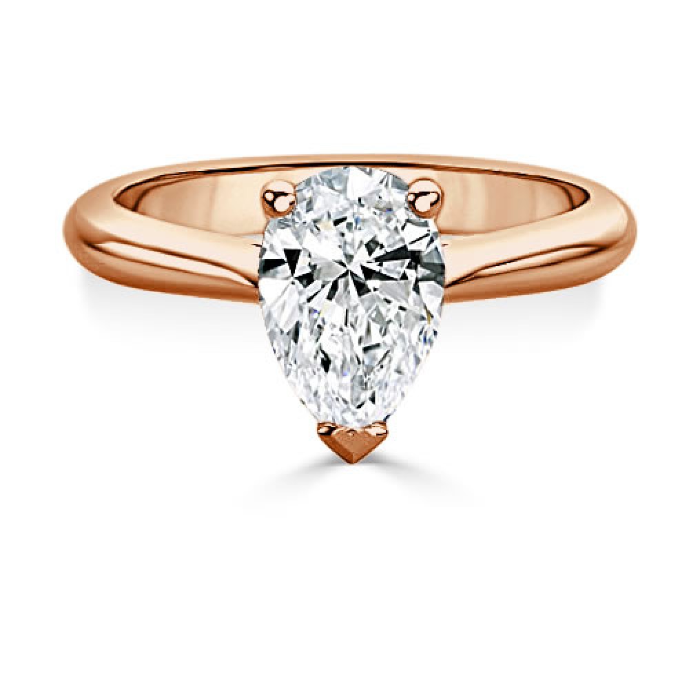 Кольцо для Помолвки из Красного Золота 750 пробы с Бриллиантом «Груша» 0,42 ct - фото
