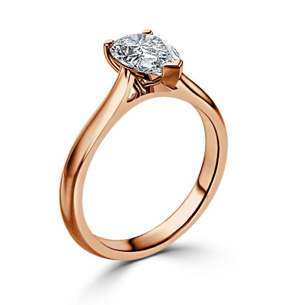 Кольцо для Помолвки из Красного Золота 750 пробы с Бриллиантом «Груша» 0,42 ct - фото