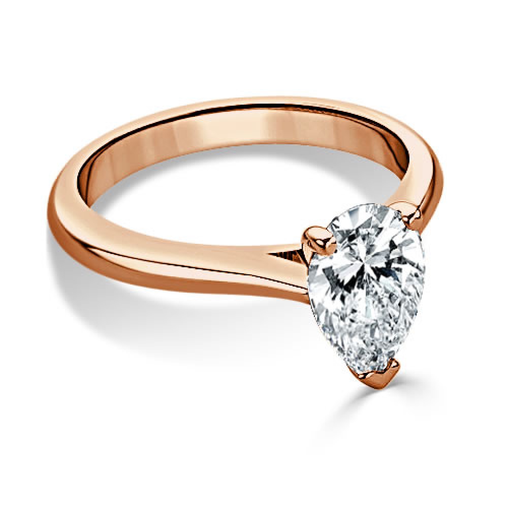 Кольцо для Помолвки из Красного Золота 750 пробы с Бриллиантом «Груша» 0,42 ct - фото