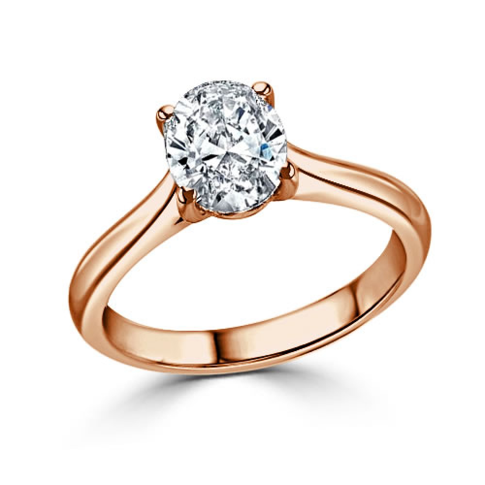Ring with Oval Cut Diamond 0,56 ct in Red Gold - фото