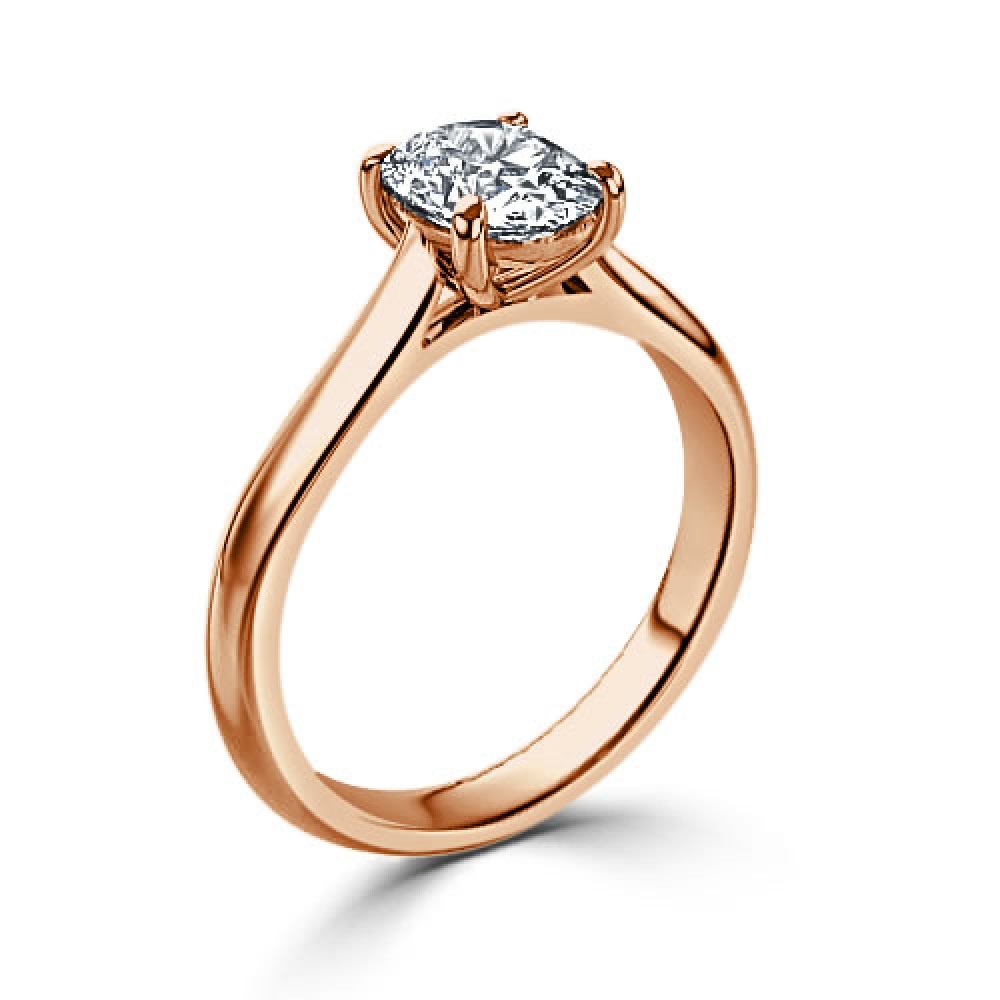 Ring with Oval Cut Diamond 0,56 ct in Red Gold - фото