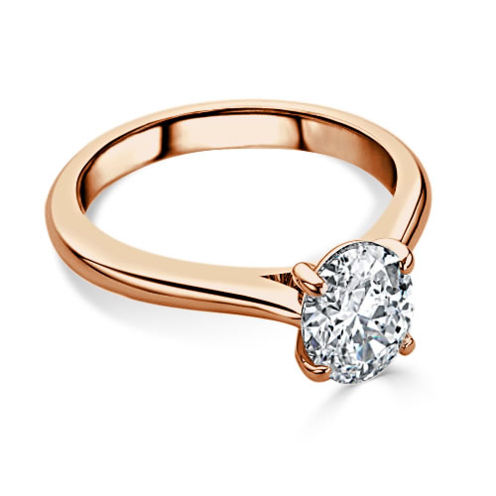 Ring with Oval Cut Diamond 0,56 ct in Red Gold - фото