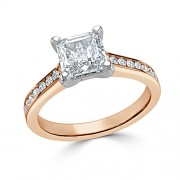 Кольцо для Помолвки из Красного Золота с Бриллиантом «Ашер» 0,62 ct и россыпью 0,70 ct