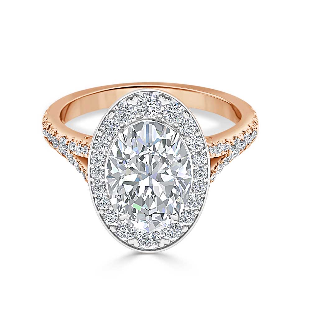 Кольцо для Помолвки с Центральным Бриллиантом 0,58 ct и россыпью 0,80 ct в Красном Золоте 750 пробы - фото