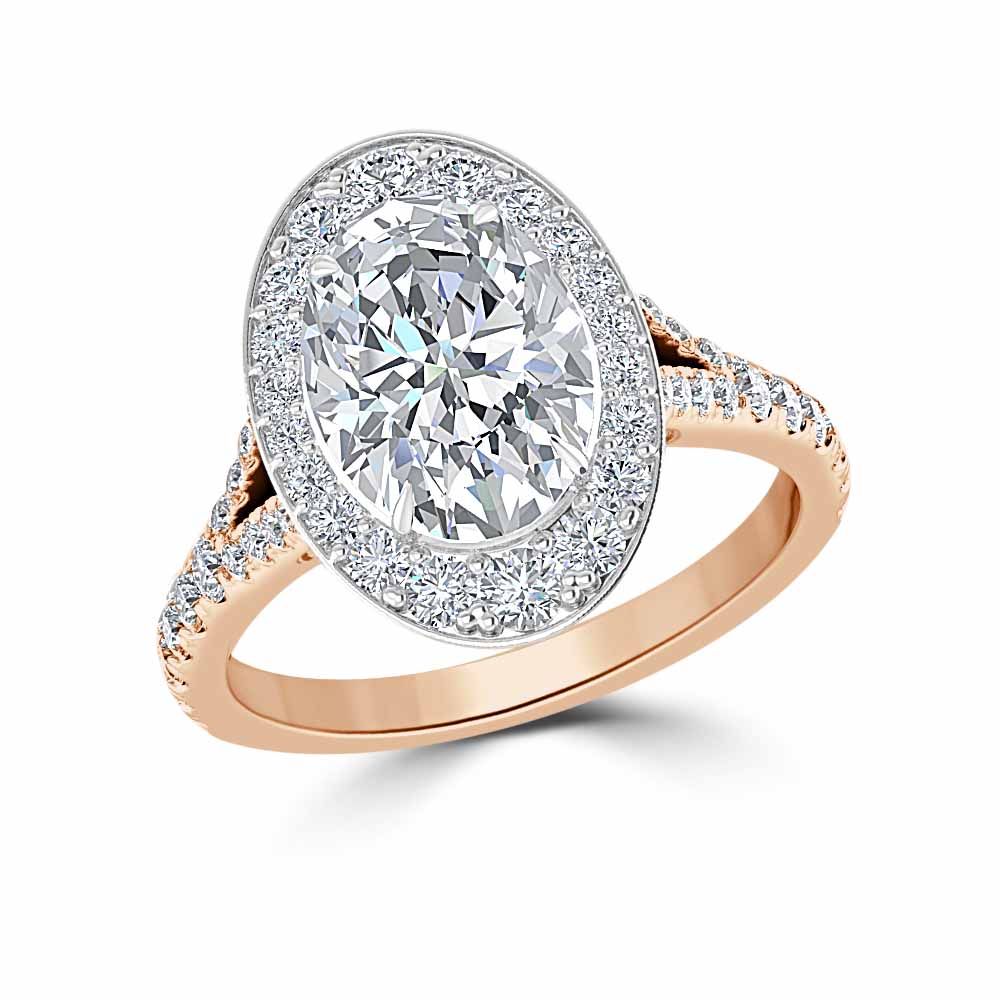Кольцо для Помолвки с Центральным Бриллиантом 0,58 ct и россыпью 0,80 ct в Красном Золоте 750 пробы - фото