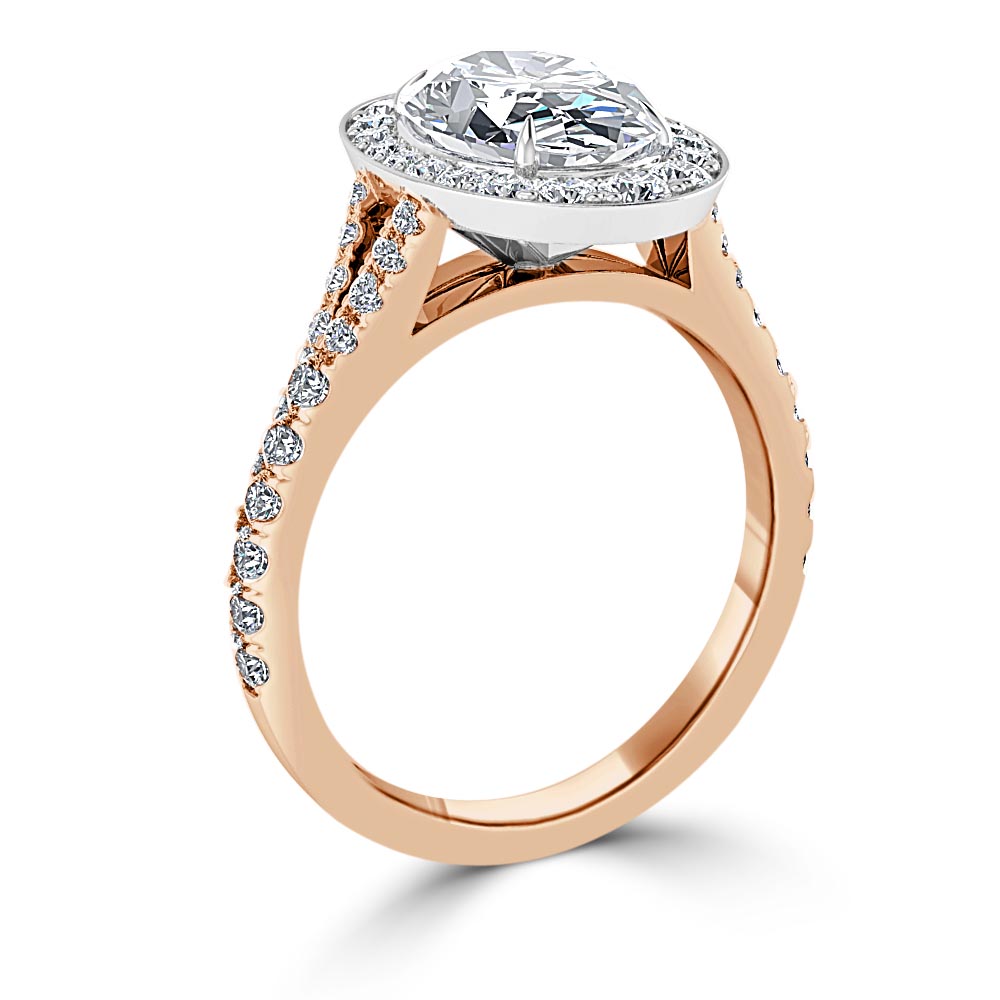 Кольцо для Помолвки с Центральным Бриллиантом 0,58 ct и россыпью 0,80 ct в Красном Золоте 750 пробы - фото