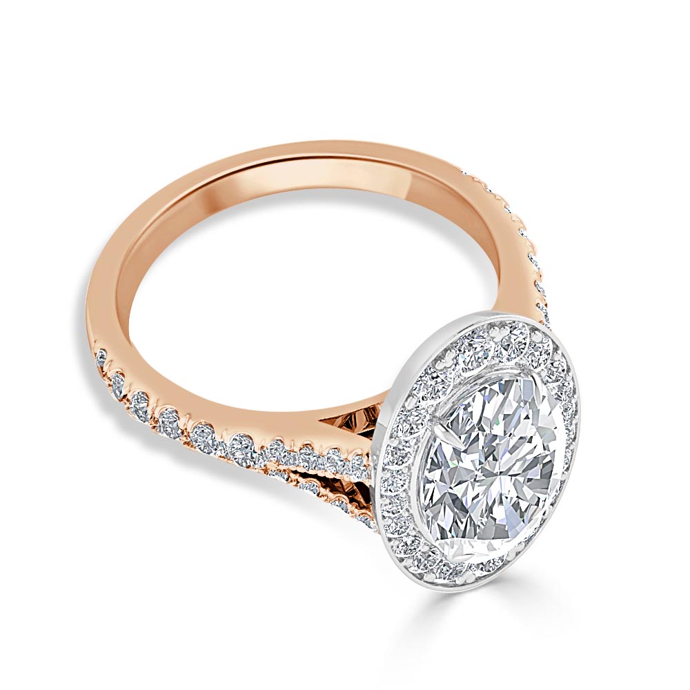 Кольцо для Помолвки с Центральным Бриллиантом 0,58 ct и россыпью 0,80 ct в Красном Золоте 750 пробы - фото