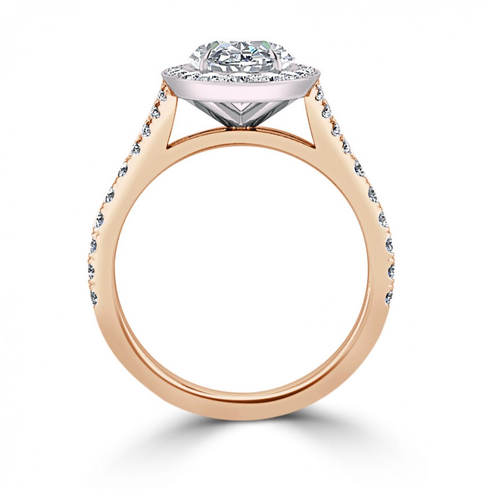 Кольцо для Помолвки с Центральным Бриллиантом 0,58 ct и россыпью 0,80 ct в Красном Золоте 750 пробы - фото