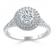 Кольцо для Помолвки с Центральным Бриллиантом 0,70 ct и россыпью 1,15 ct в Белом Золоте 750 пробы