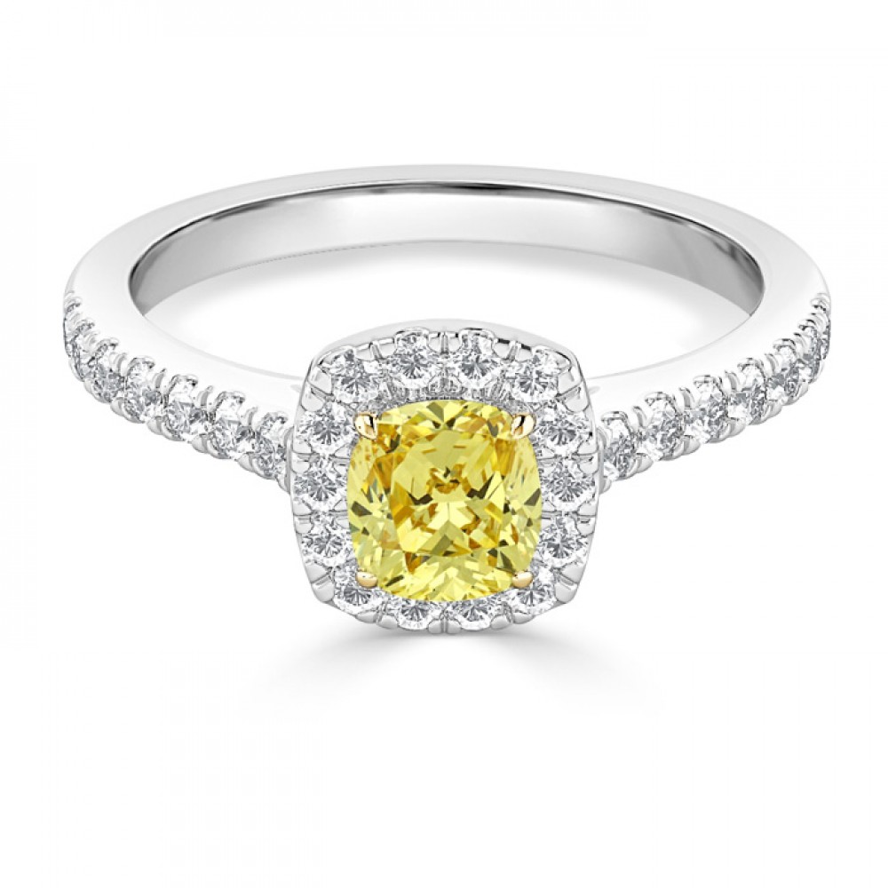 Ослепительное Кольцо для Помолвки с Желтым Бриллиантом 0,43 ct и Инкрустацией Бриллиантов в 0,28 ct - фото