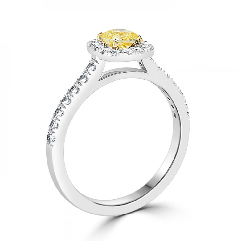 Ослепительное Кольцо для Помолвки с Желтым Бриллиантом 0,43 ct и Инкрустацией Бриллиантов в 0,28 ct - фото