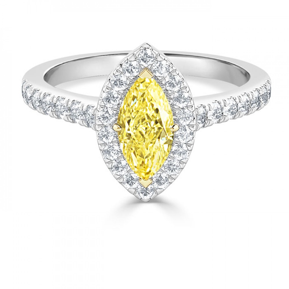 Кольцо с Желтым Бриллиантом 0,5 ct и россыпью Бриллиантов в 0,32 ct - фото