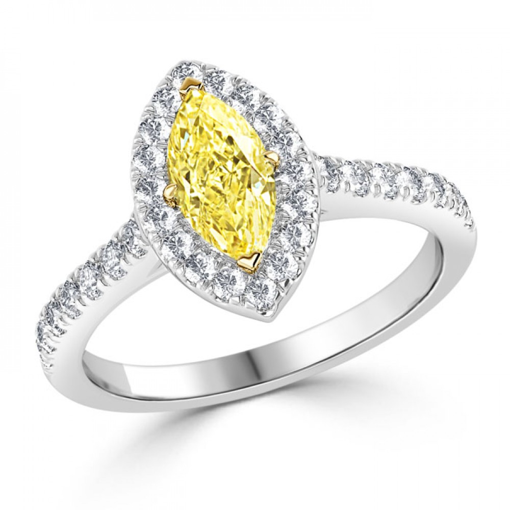 Кольцо с Желтым Бриллиантом 0,5 ct и россыпью Бриллиантов в 0,32 ct - фото