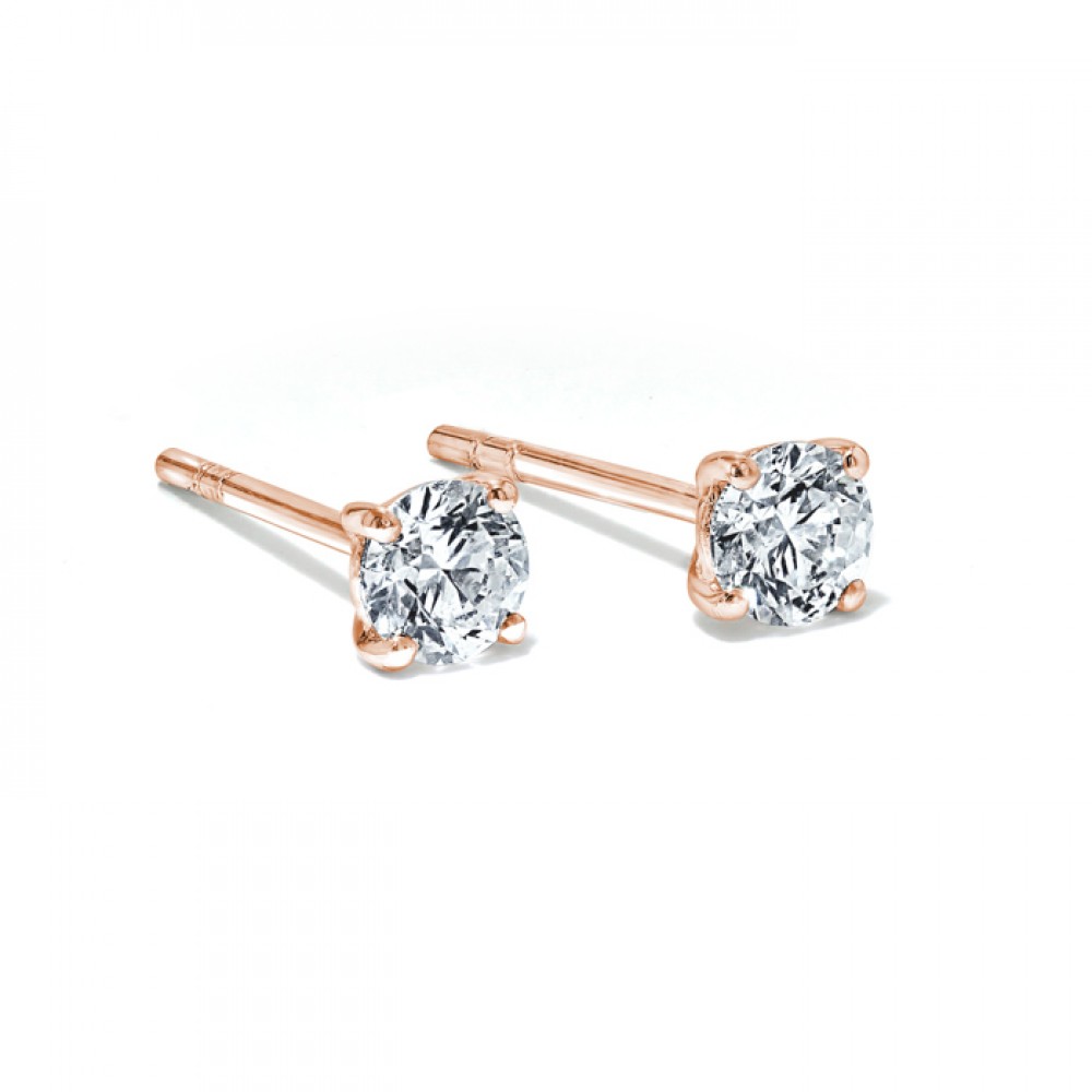 Классические Серьги Пусеты из Красного Золота 750 пробы с Бриллиантами 0,22 ct - фото