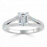 Кольцо для Помолвки с Бриллиантом «Эмеральд» 0,62 ct и россыпью 0,48 ct в Белом Золоте