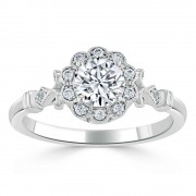 Кольцо для Помолвки с Центральным Круглым Бриллиантом 0,70 ct и россыпью 0,25 ct в Белом Золоте