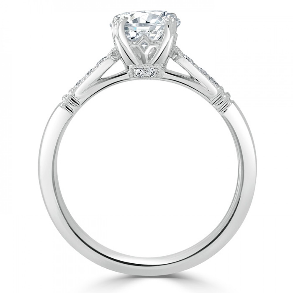 Кольцо для Помолвки с круглым Бриллиантом 0,82 ct и россыпью 0,31 ct в Белом Золоте 750 пробы - фото