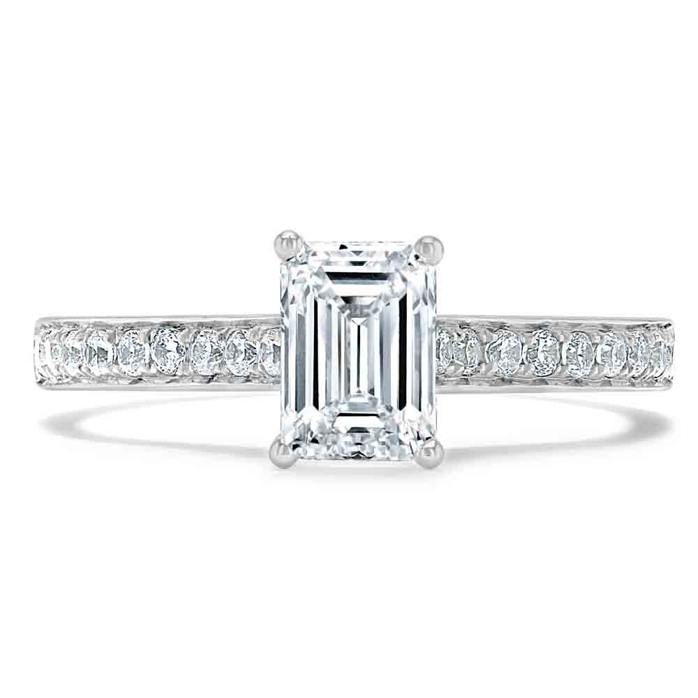Кольцо с Бриллиантом огранки «Эмеральд» 0,53 ct и россыпью 0,63 ct в Белом Золоте 750 пробы - фото