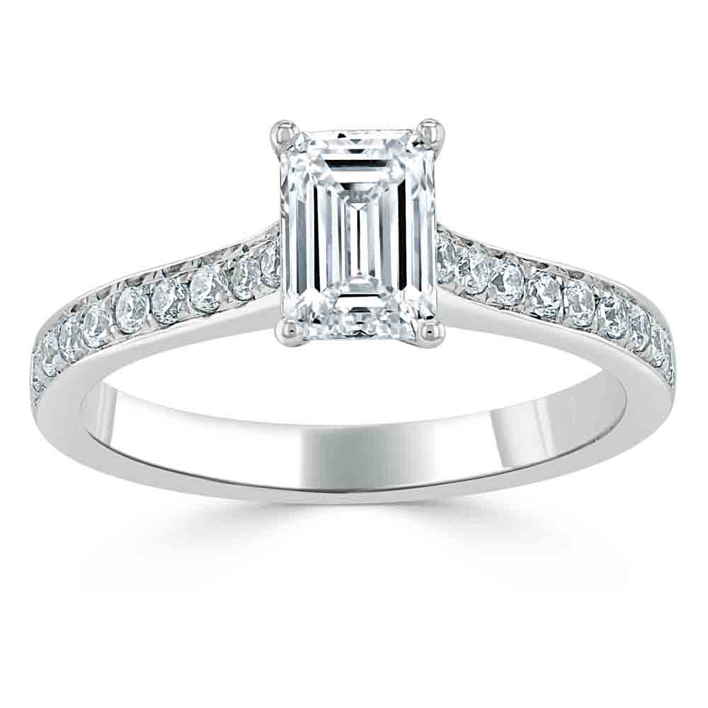 Кольцо с Бриллиантом огранки «Эмеральд» 0,53 ct и россыпью 0,63 ct в Белом Золоте 750 пробы - фото