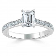Кольцо для Помолвки с Бриллиантом огранки «Эмеральд» 0,53 ct и россыпью 0,63 ct в Белом Золоте 750 пробы