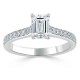 Кольцо с Бриллиантом огранки «Эмеральд» 0,53 ct и россыпью 0,63 ct в Белом Золоте 750 пробы - фото