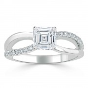 Кольцо для Помолвки с центральным Бриллиантом огранки «Ашер» 0,53 ct и россыпью 0,50 ct в Белом Золоте 750 пробы