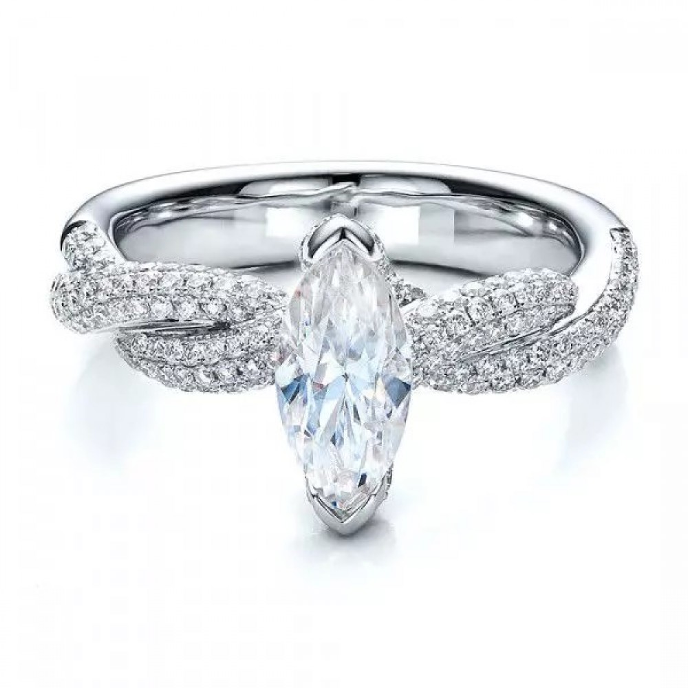 Engagement Ring in White Gold with 0,55 ct Marquis-cut Diamond and 2,00 ct placer - фото
