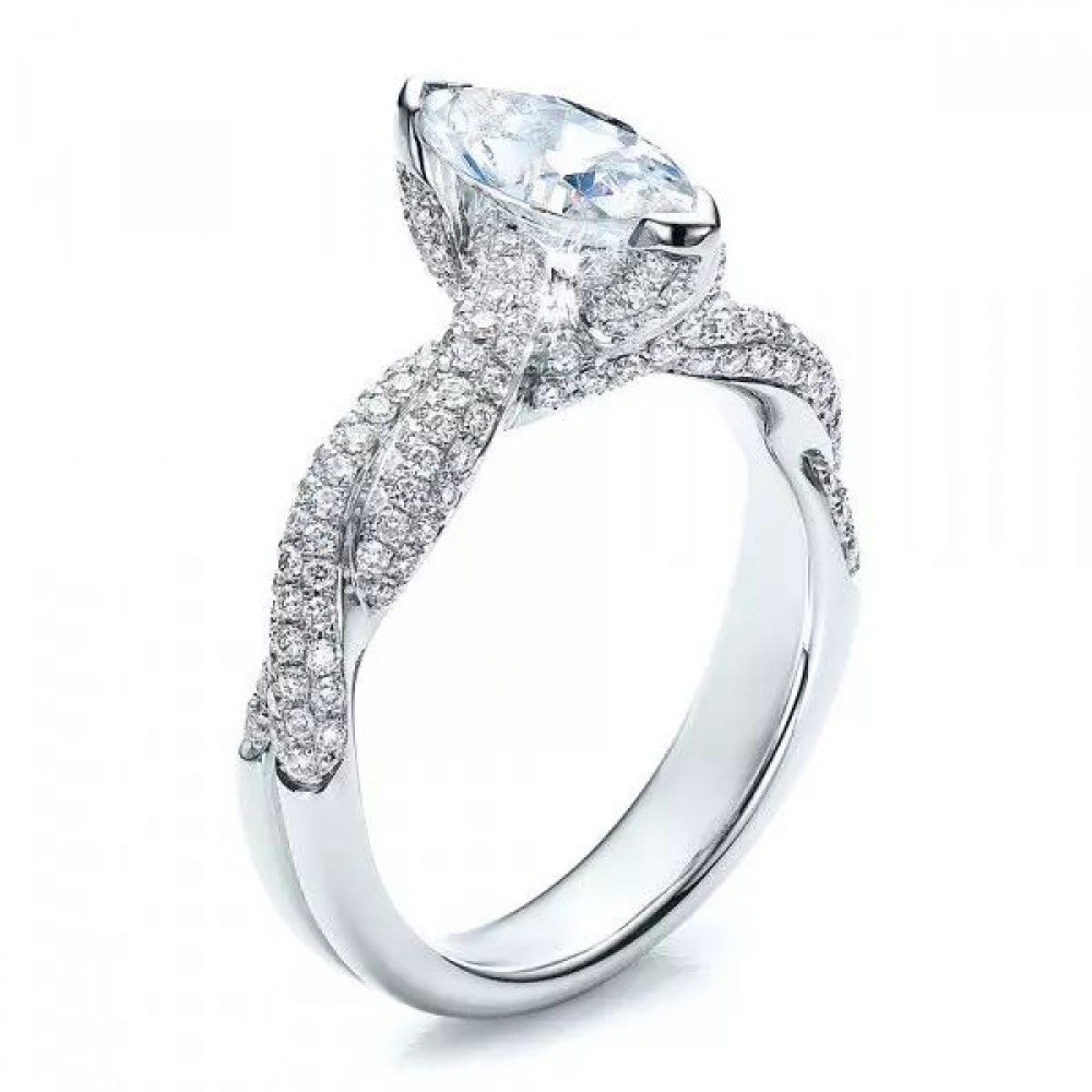 Engagement Ring in White Gold with 0,55 ct Marquis-cut Diamond and 2,00 ct placer - фото