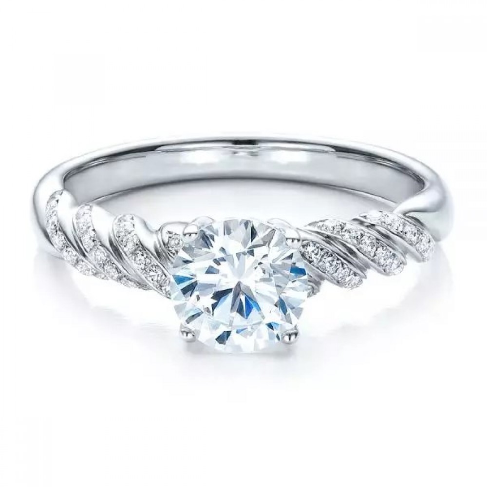 Кольцо для Помолвки с Бриллиантом 0,90 ct и инкрустацией 0,42 ct в Белом Золоте 750 пробы - фото