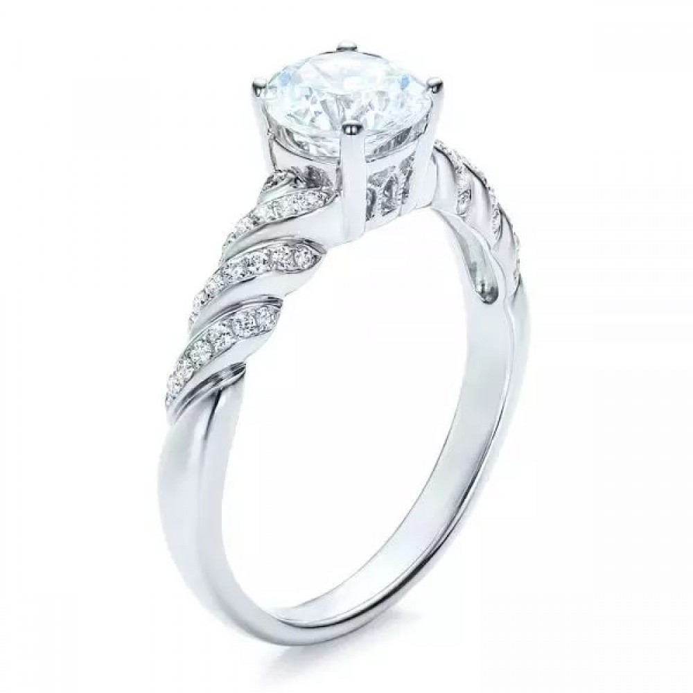 Кольцо для Помолвки с Бриллиантом 0,90 ct и инкрустацией 0,42 ct в Белом Золоте 750 пробы - фото