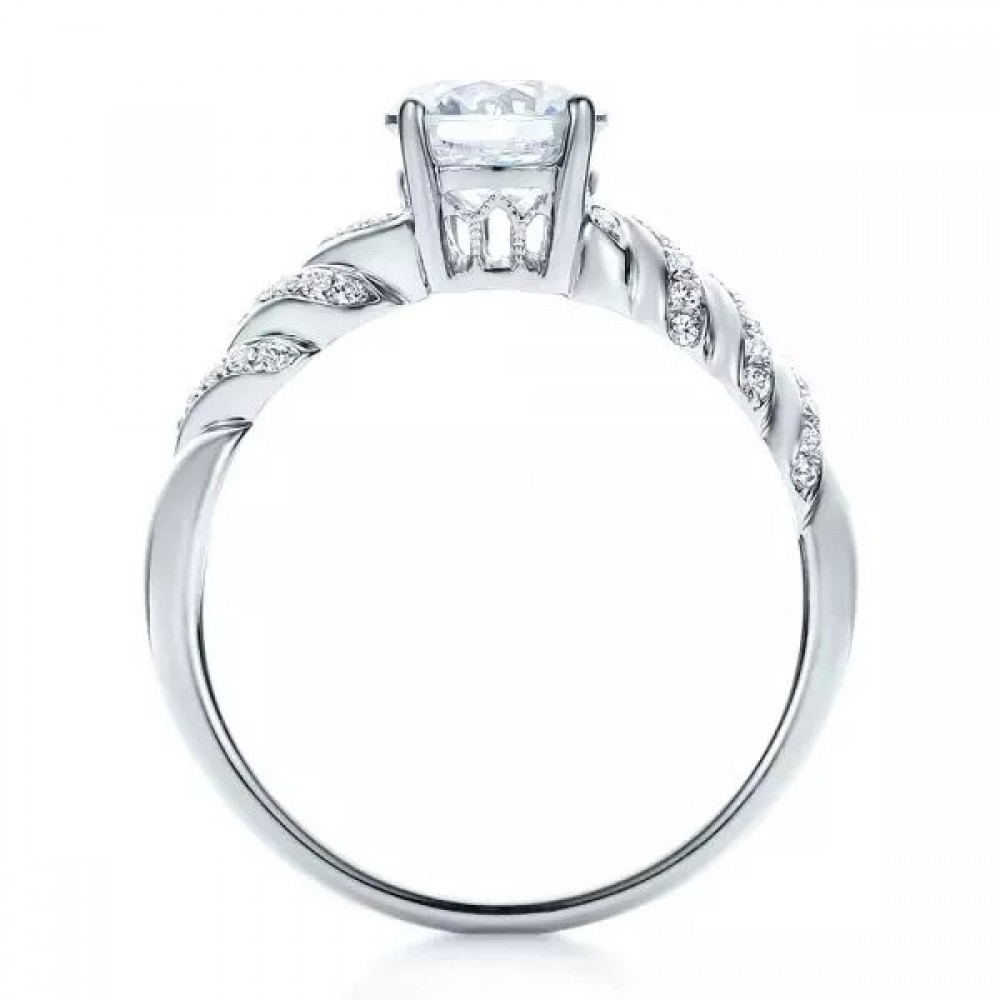 Кольцо для Помолвки с Бриллиантом 0,90 ct и инкрустацией 0,42 ct в Белом Золоте 750 пробы - фото