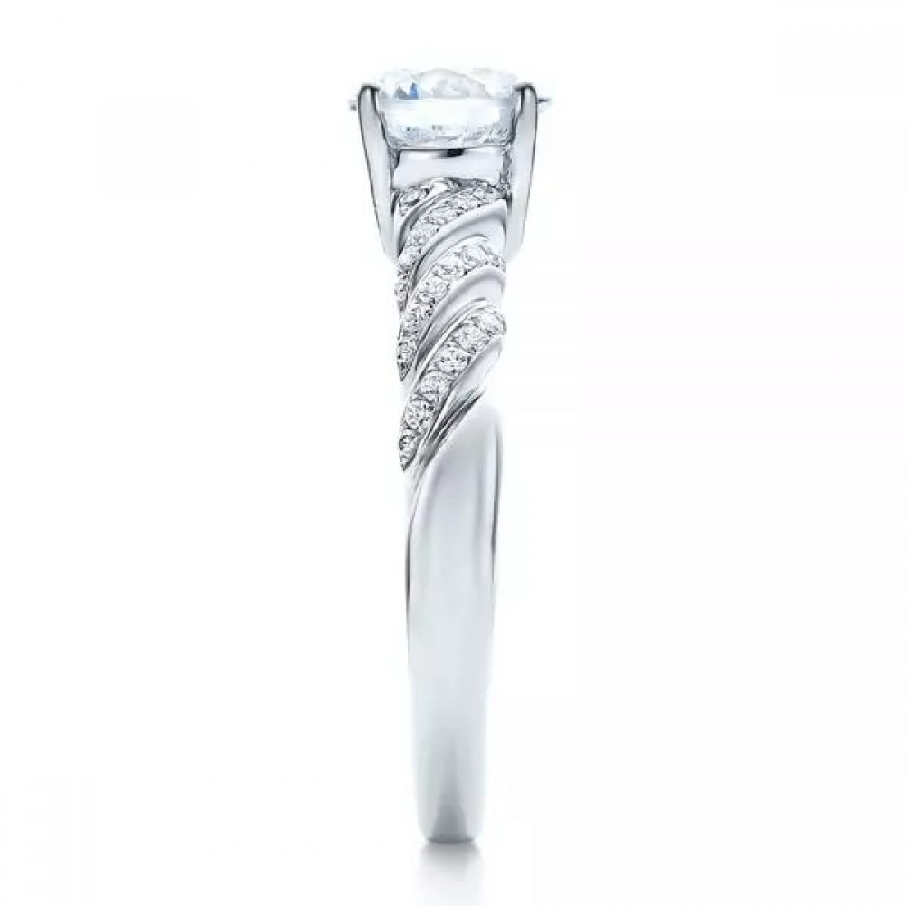 Кольцо для Помолвки с Бриллиантом 0,90 ct и инкрустацией 0,42 ct в Белом Золоте 750 пробы - фото