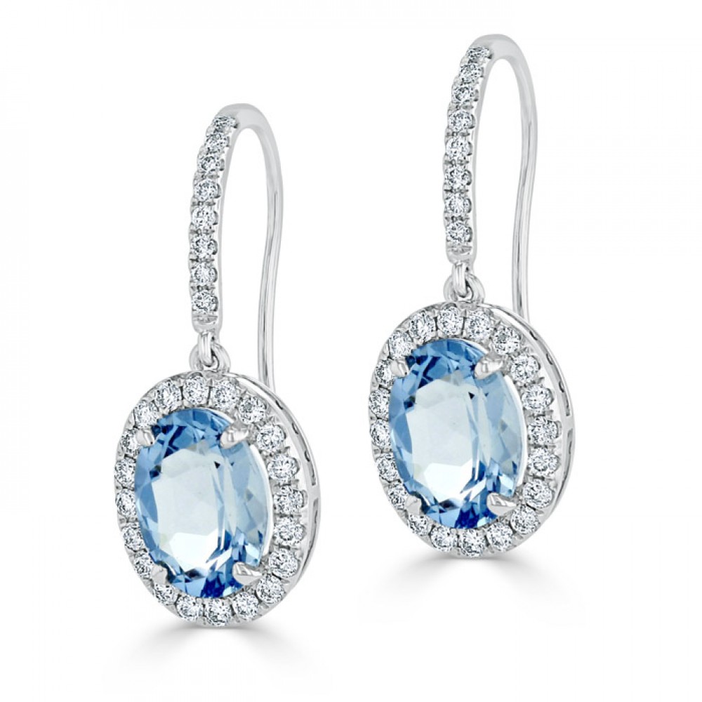 Бесподобные Серьги с Сапфирами 0,88 ct с россыпью Бриллиантов 0,56 ct в Белом Золоте 750 пробы - фото