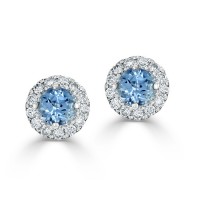 Сережки Пусети з Сапфірами 0,26 ct та інкрустацією Діамантів 0,26 ct у Білому Золоті 750 проби