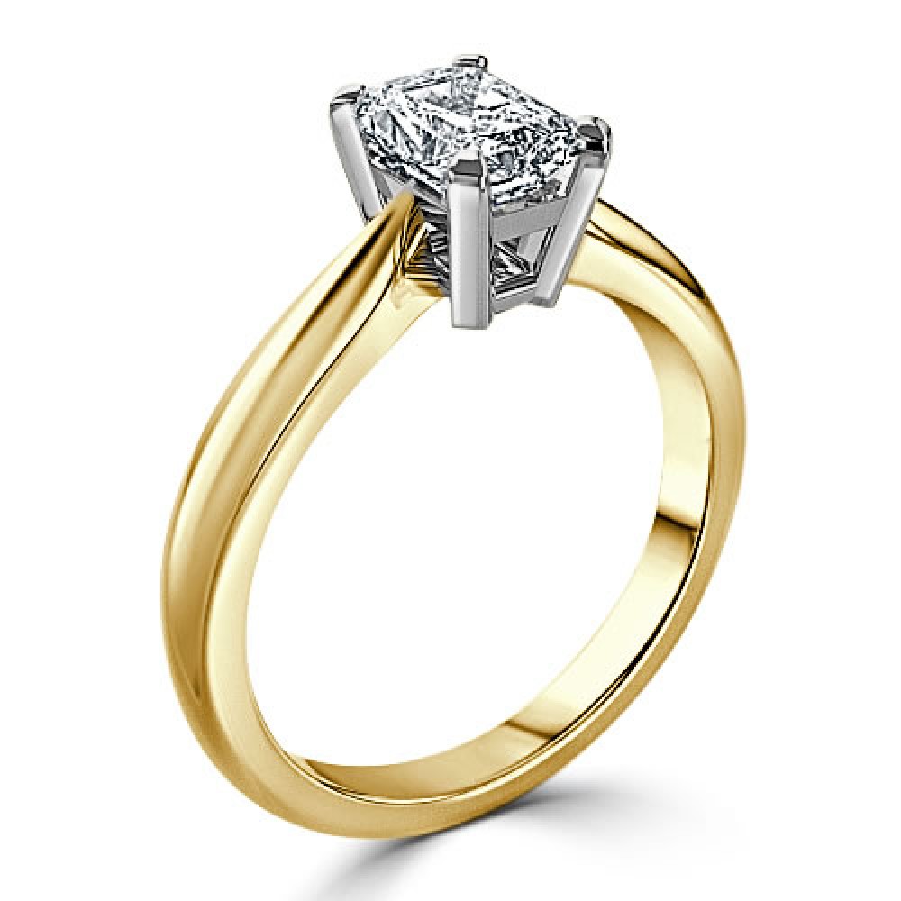 Кольцо с Бриллиантом огранки «Радиант» 0,55 ct в Желтом Золоте 750 пробы - фото