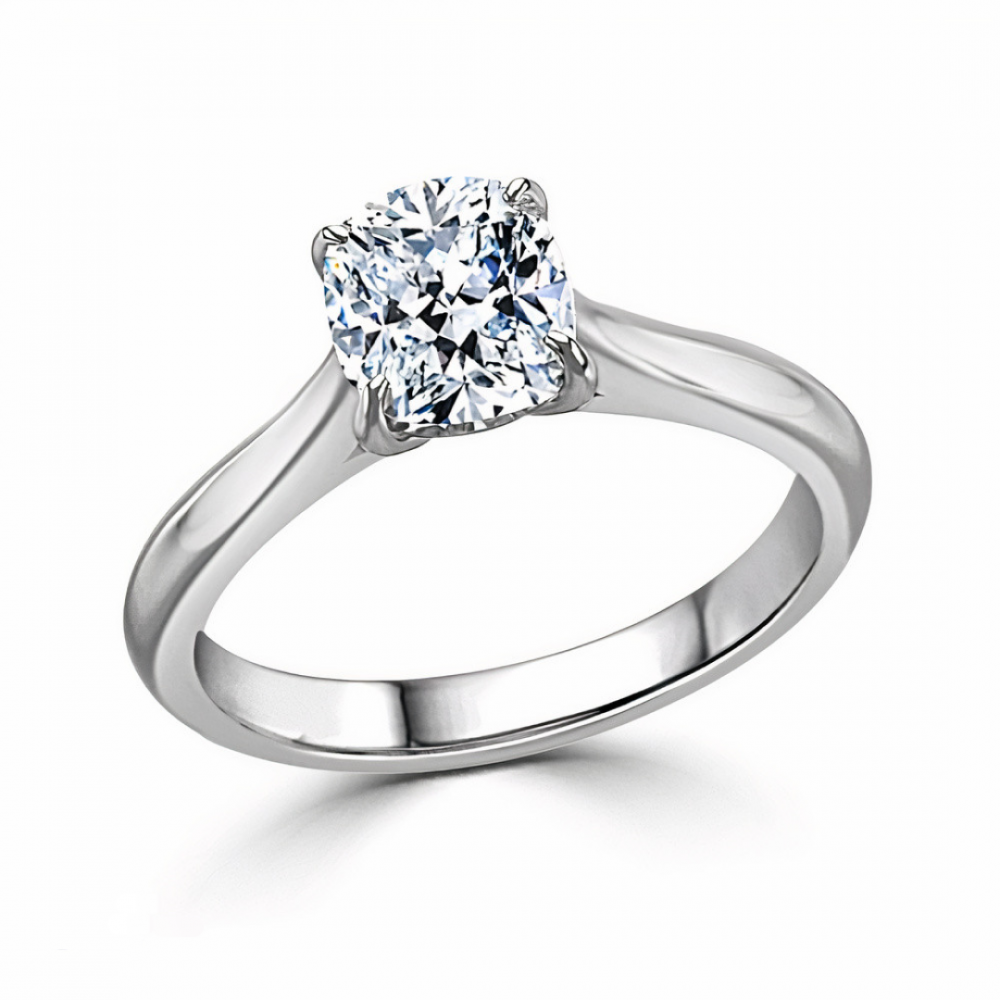 Ring with Cushion Cut Diamond 0,51 ct in White Gold - фото