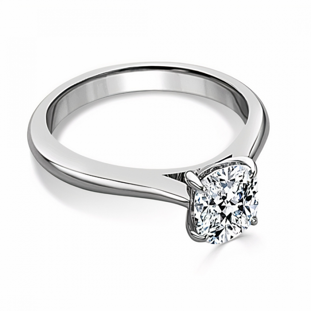 Ring with Cushion Cut Diamond 0,51 ct in White Gold - фото