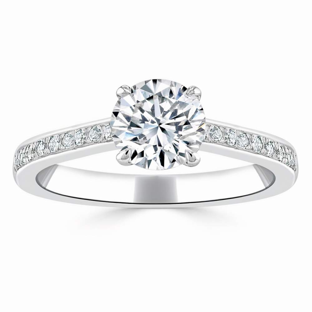 Кольцо с бриллиантом 0,37 ct из белого золота 750 пробы - фото