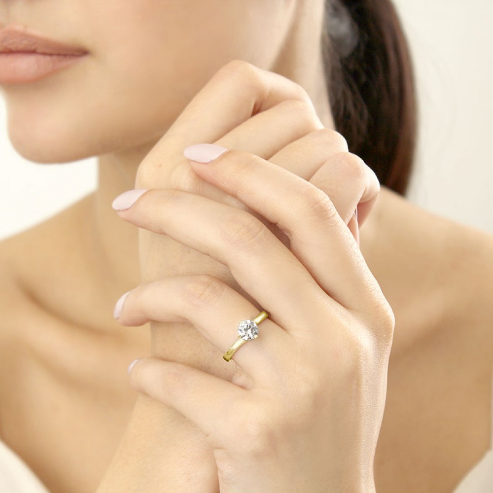 Колечко для Помолвки из Желтого Золота с Бриллиантом огранки «Круг» 0,70 ct - фото