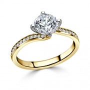 Кольцо для Помолвки из Желтого Золота 750 пробы с круглым Бриллиантом 0,53 ct и инкрустацией 0,55 ct