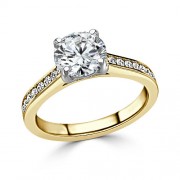 Кольцо для Помолвки с круглым Бриллиантом 0,51 ct и россыпью 0,70 ct в Желтом Золоте 750 пробы